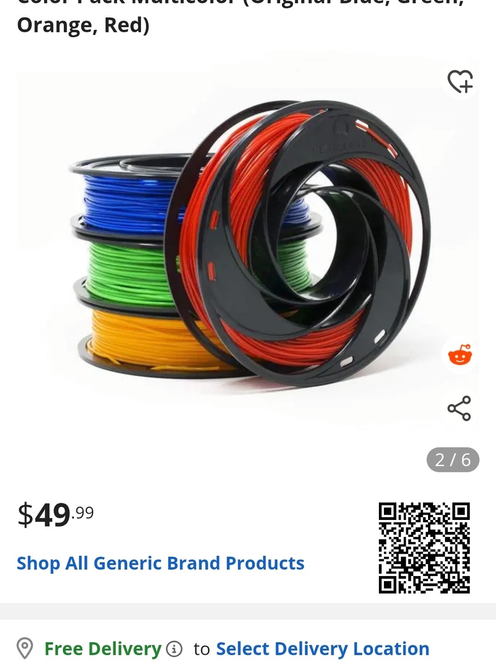 Multicolor 3D Printer Filament Spool Set - Blue, Green, Orange, Red